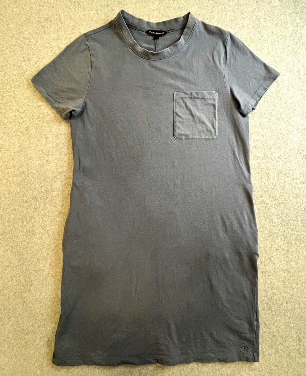 Banana Republic Womens Crew Neck T-Shirt Dress Stretch Pocket Gray Sz M Knee